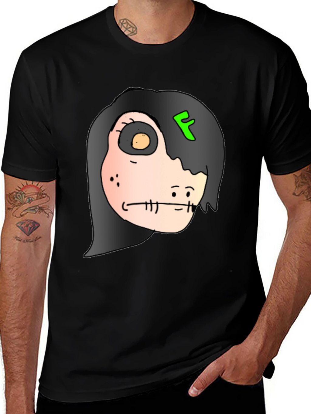Creepy Character Graphic Print Black T-Shirt