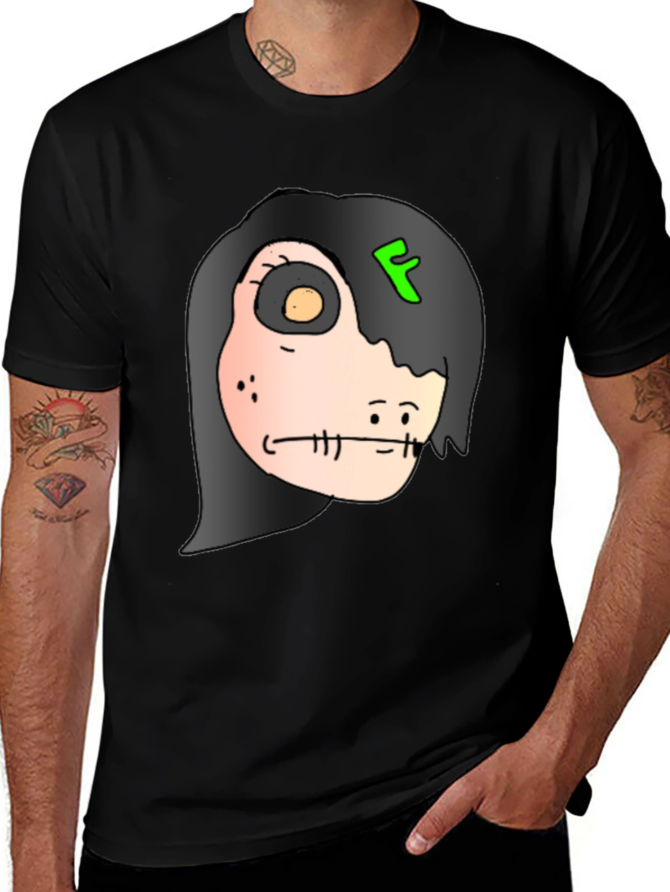Creepy Character Graphic Print Black T-Shirt