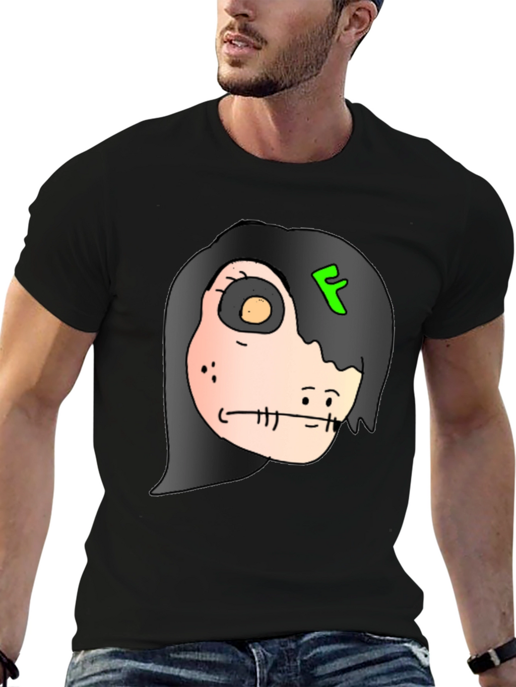 Creepy Character Graphic Print Black T-Shirt