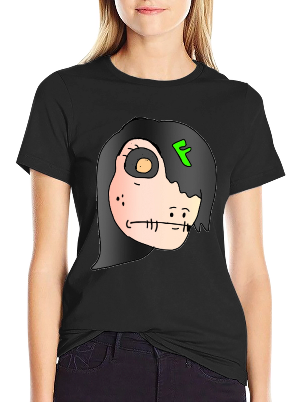 Creepy Character Graphic Print Black T-Shirt