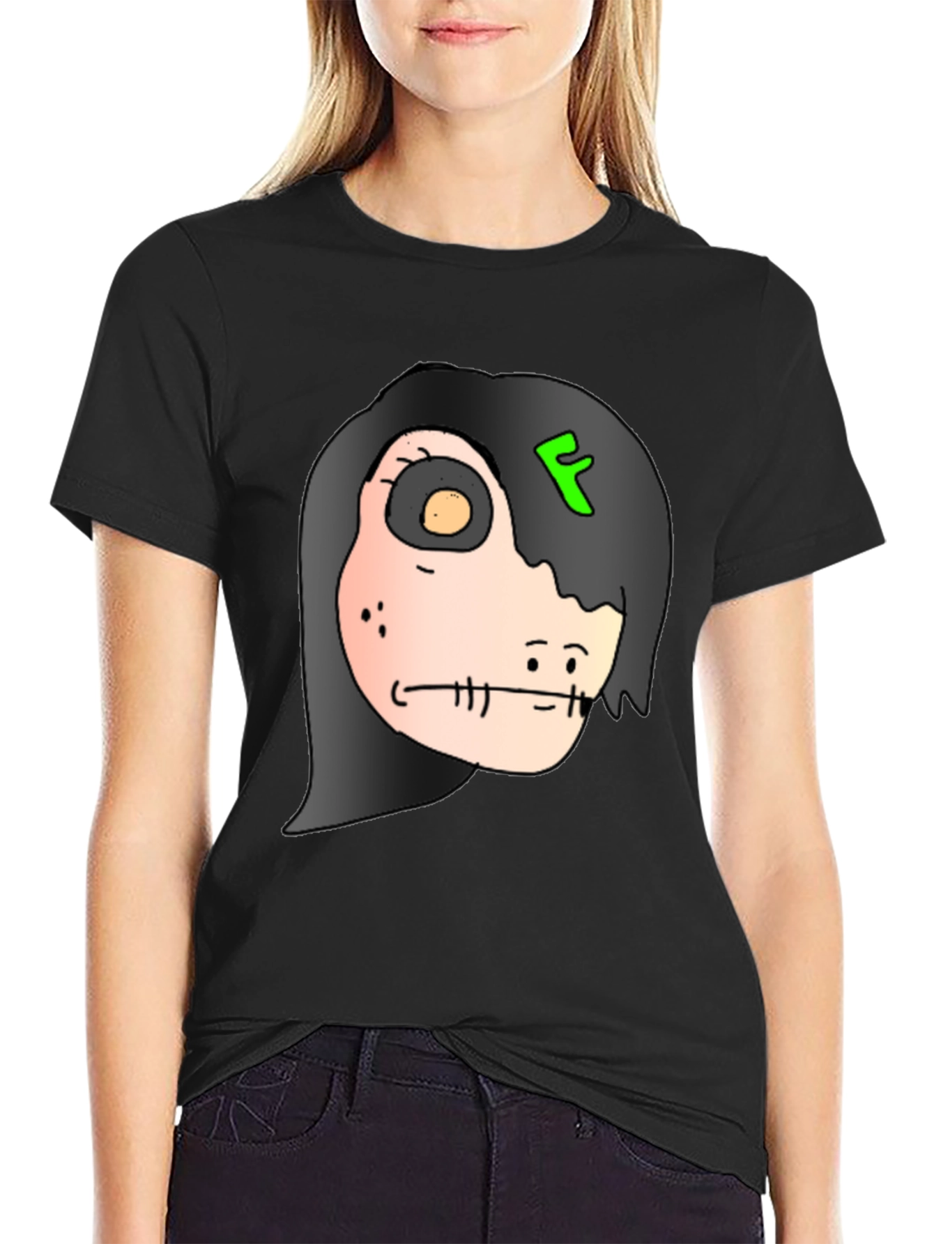 Creepy Character Graphic Print Black T-Shirt