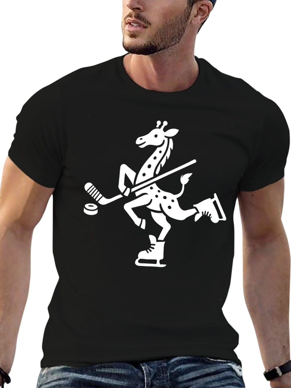 Giraffe Hockey Player Graphic Tee