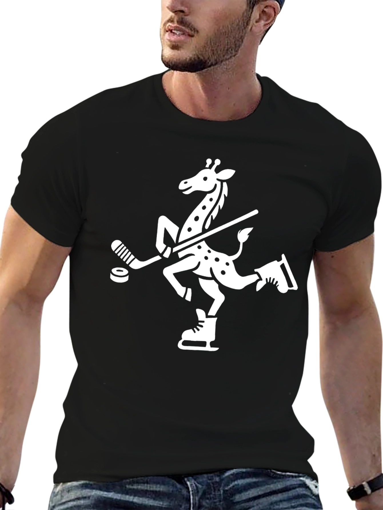 Giraffe Hockey Player Graphic Tee