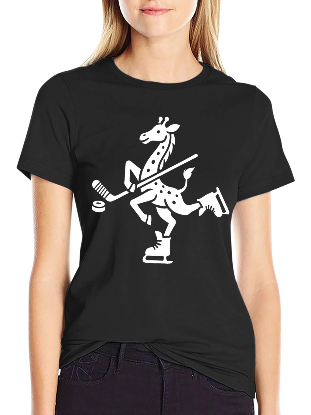 Giraffe Hockey Player Graphic Tee