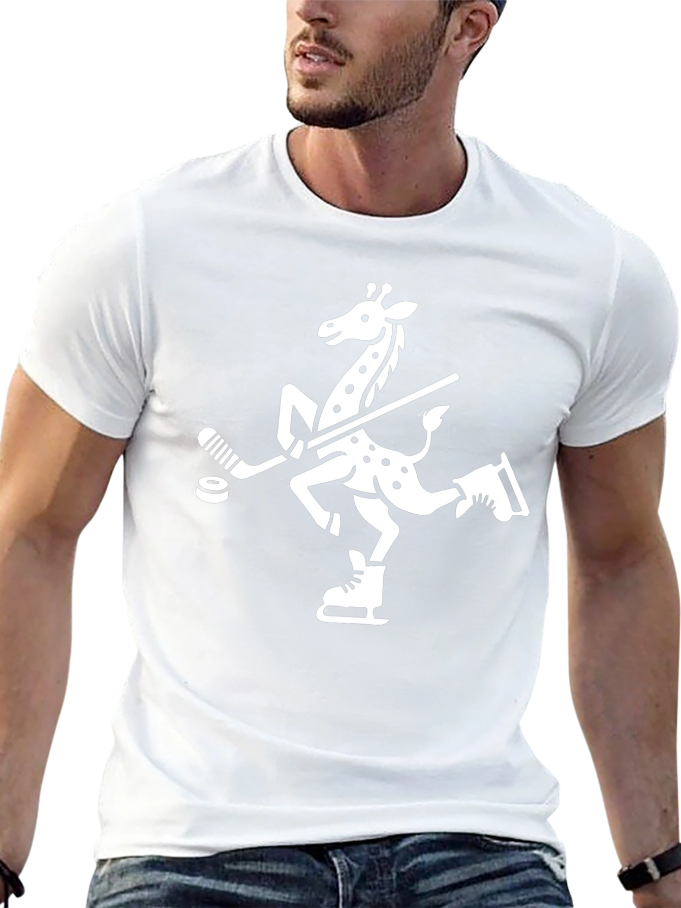 Giraffe Hockey Player Graphic Tee