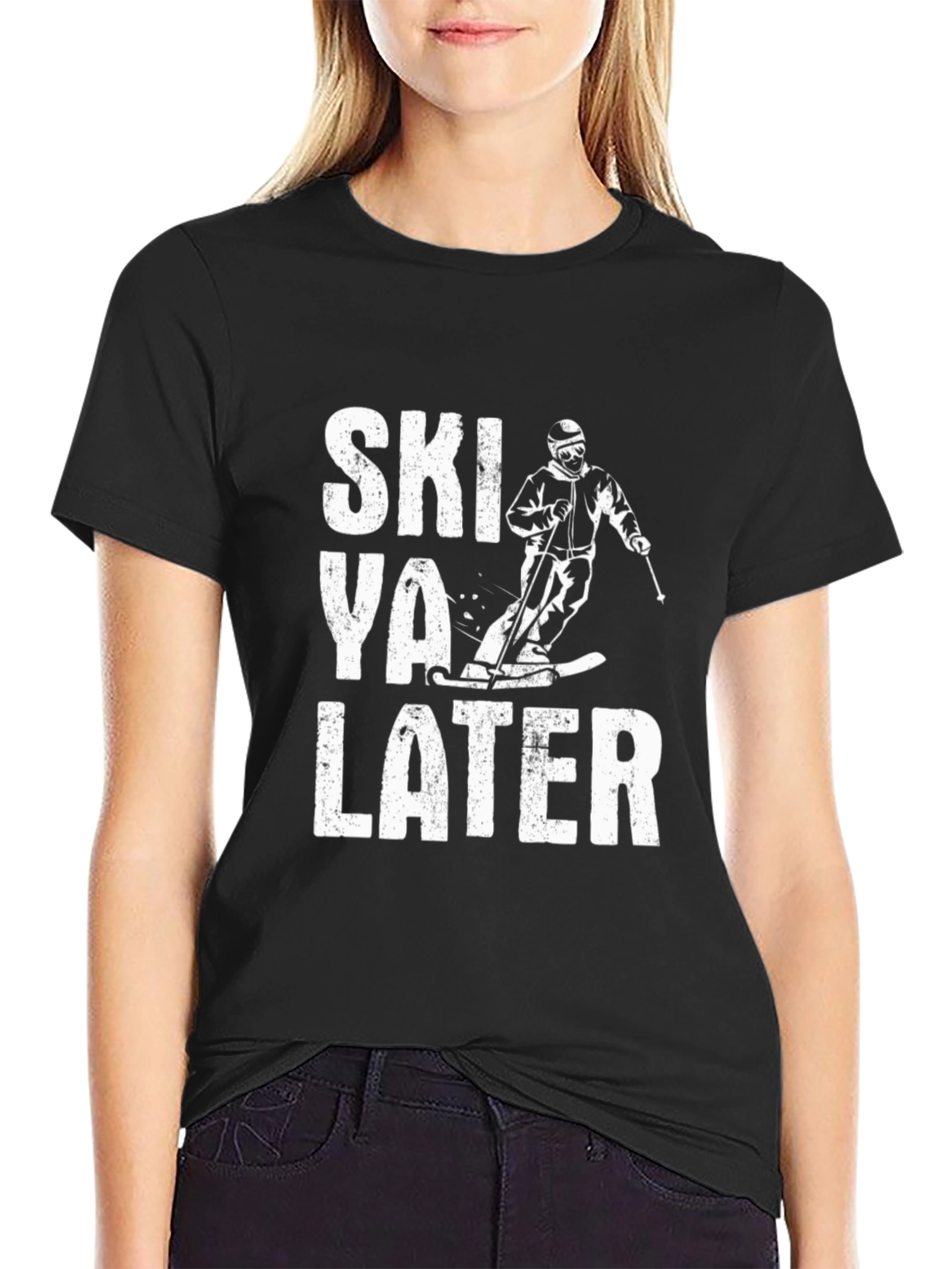 Ski Ya Later T-Shirt - Black Cotton Tee for Skiing Enthusiasts