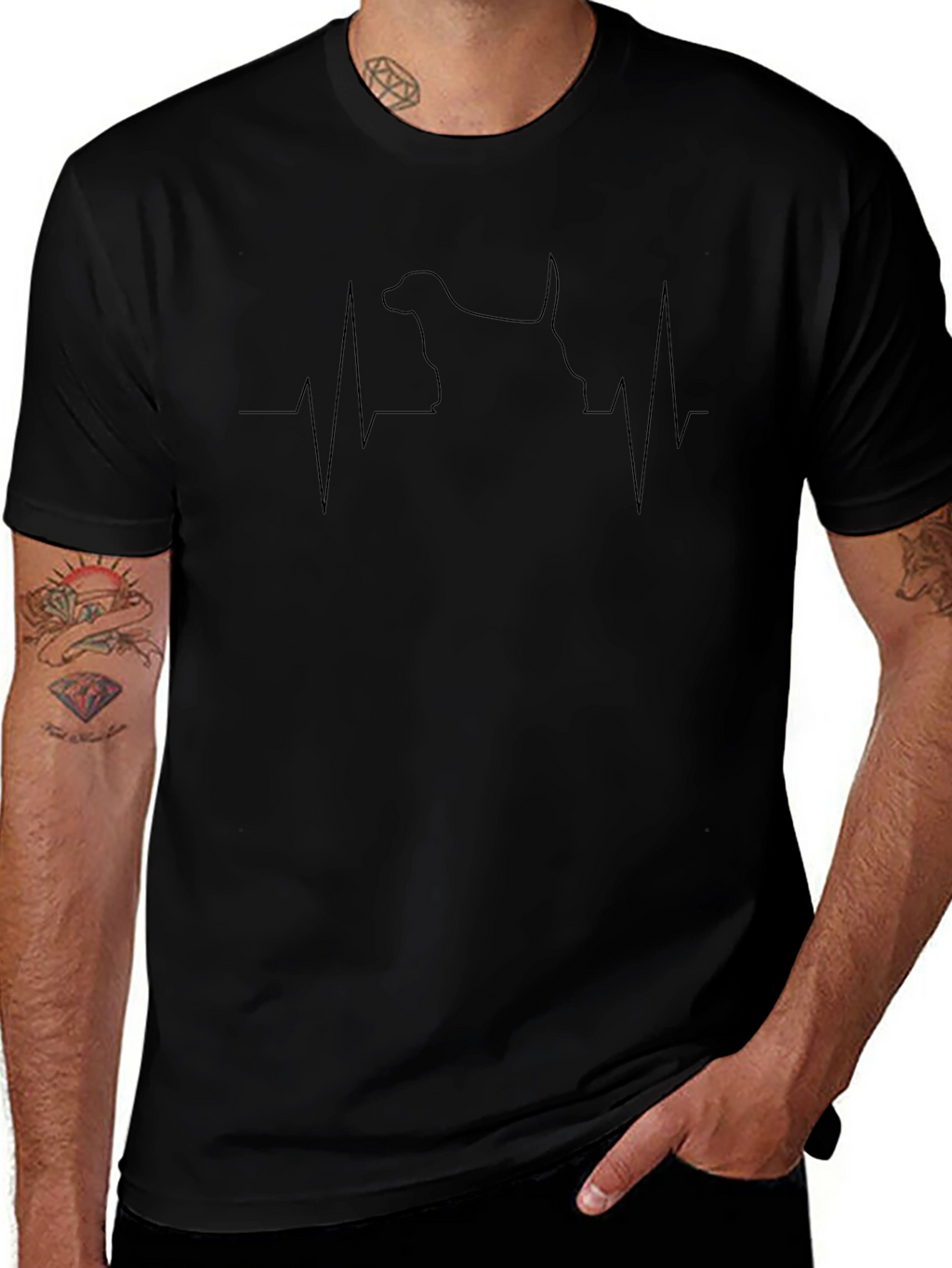 Dog Heartbeat Graphic Black T-Shirt