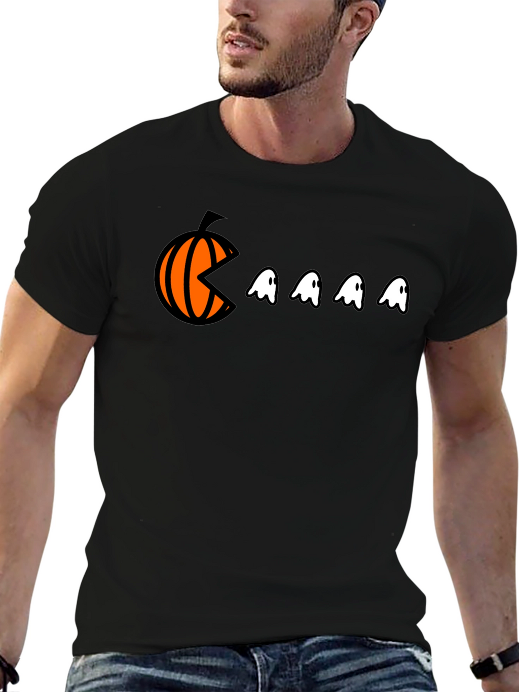Pac-Man Pumpkin Halloween Graphic Tee - Black
