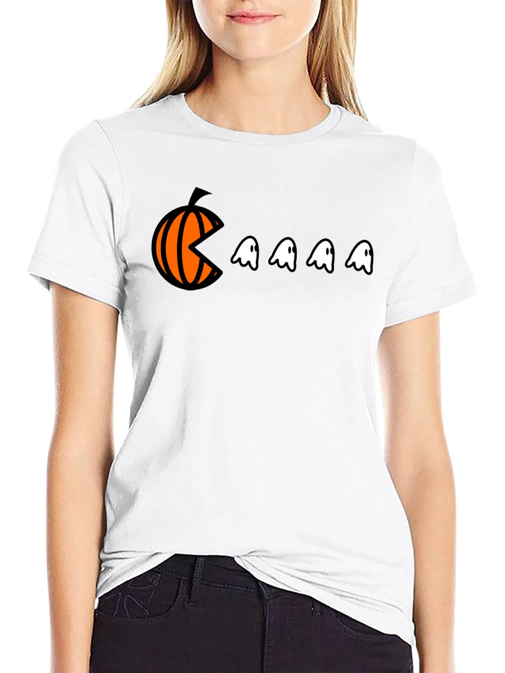 Pac-Man Pumpkin Halloween Graphic Tee - Black