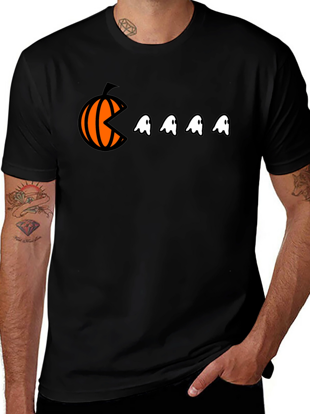 Pac-Man Pumpkin Halloween Graphic Tee - Black