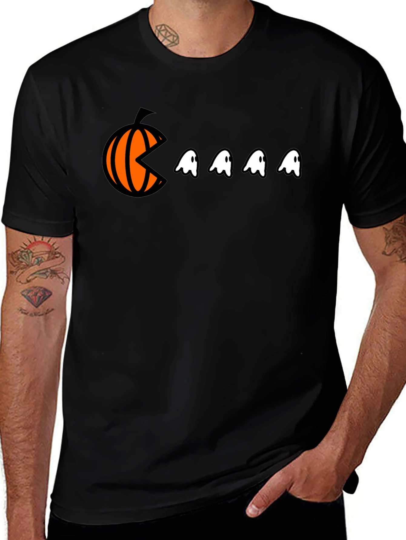 Pac-Man Pumpkin Halloween Graphic Tee - Black