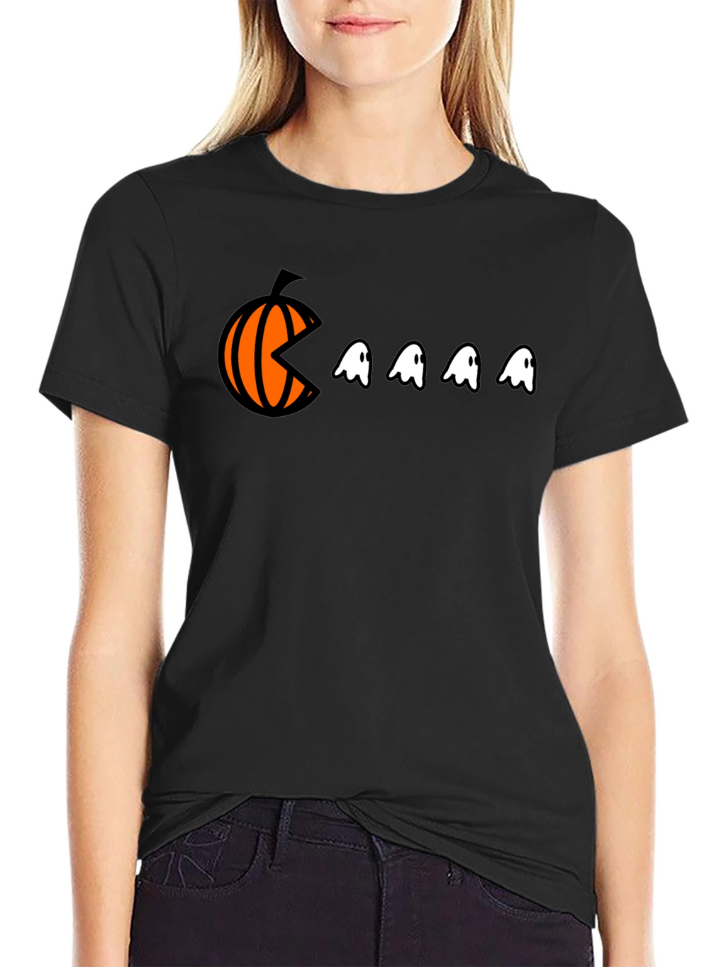 Pac-Man Pumpkin Halloween Graphic Tee - Black
