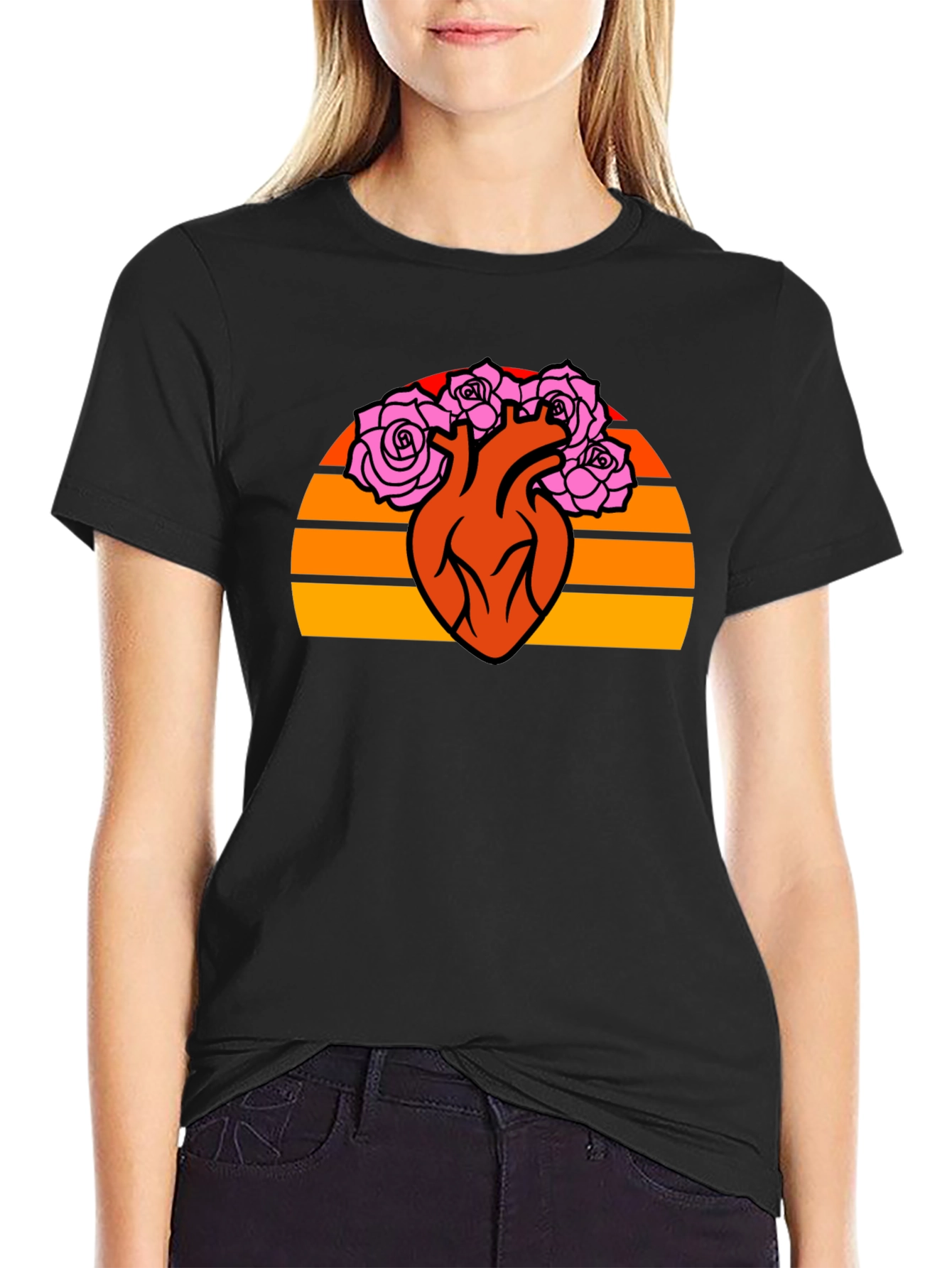 Floral Heart Graphic Tee - Vintage Style