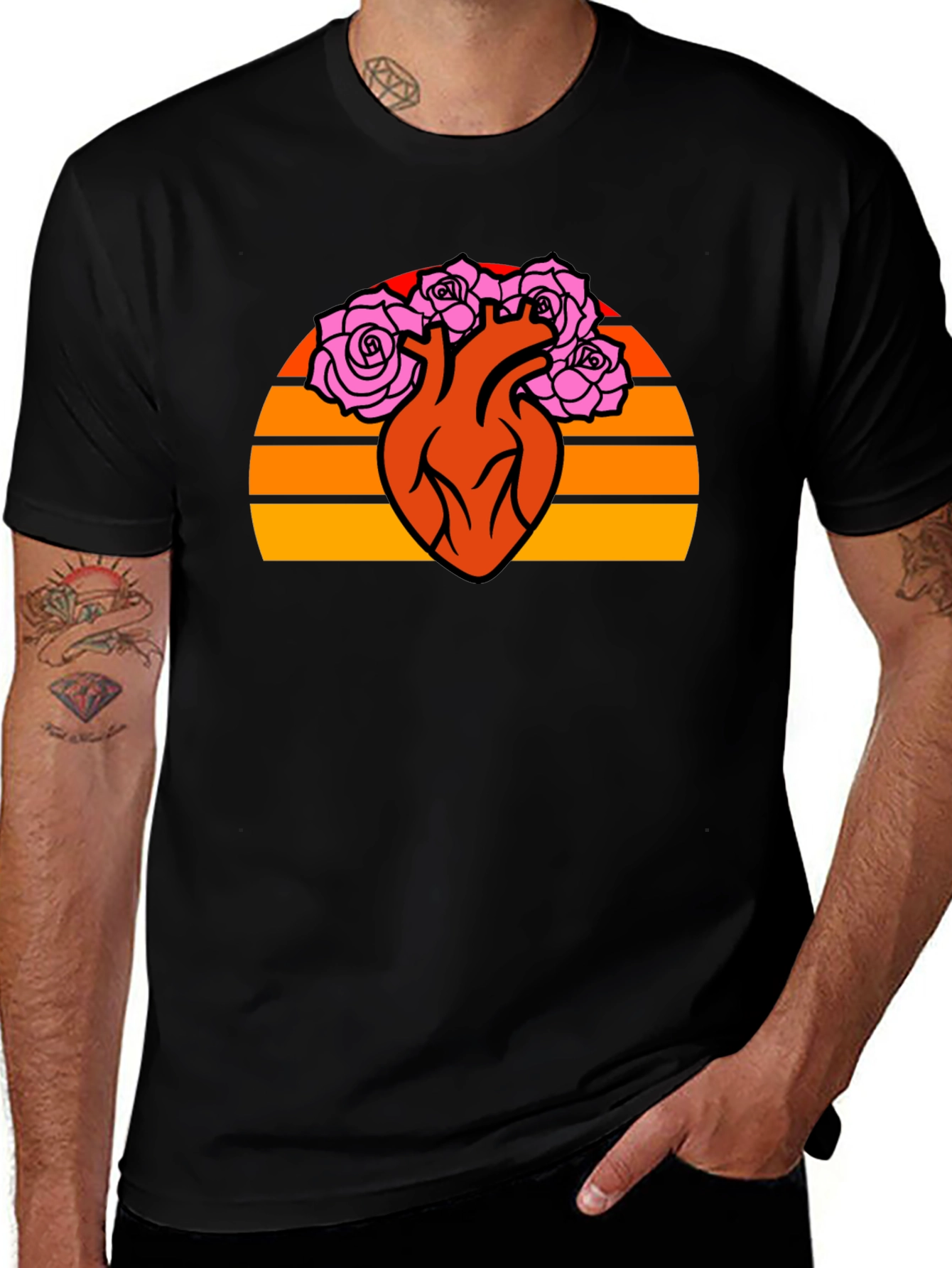 Floral Heart Graphic Tee - Vintage Style