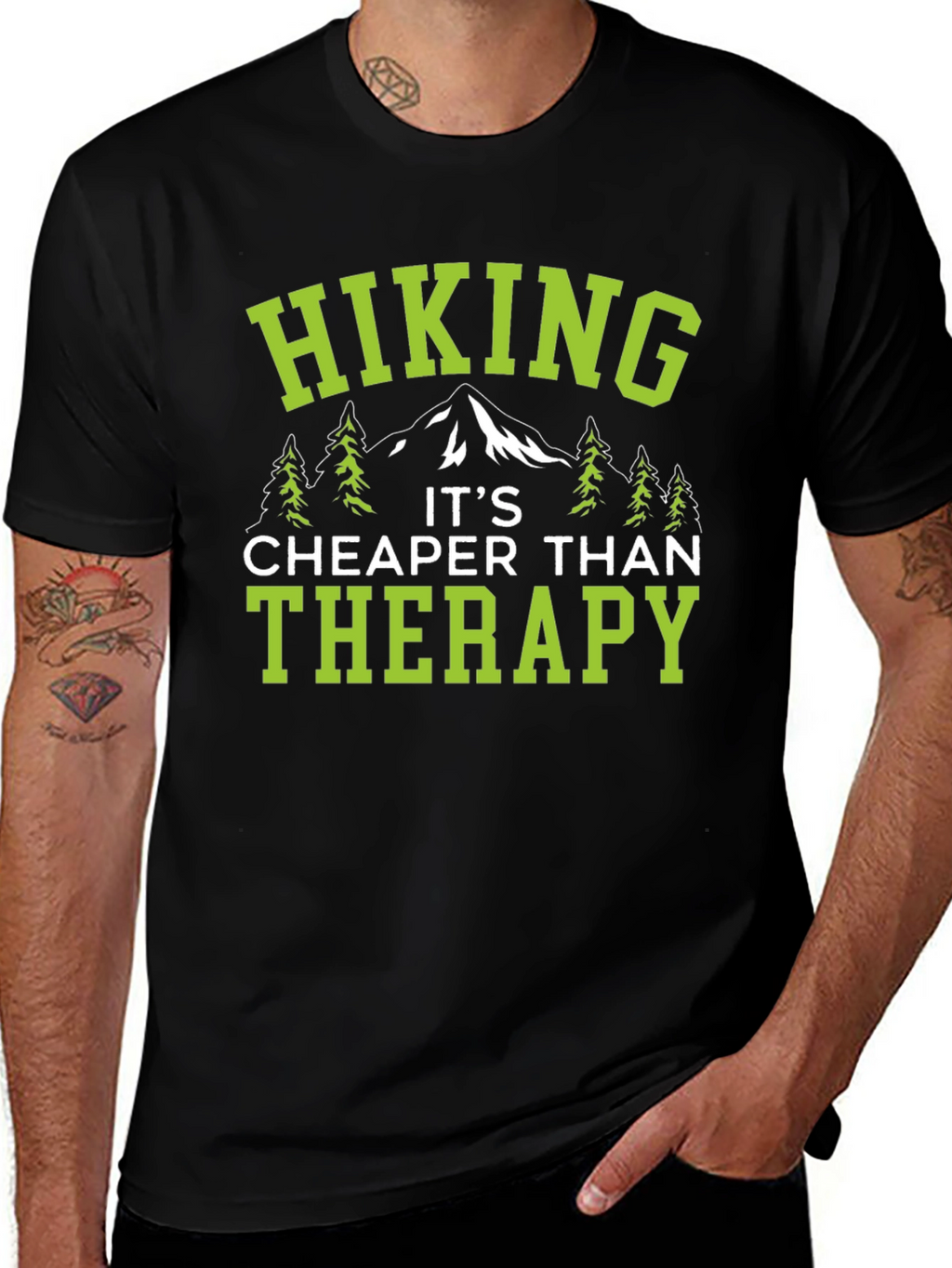 Hiking Therapy Tee - Black Cotton Graphic T-Shirt