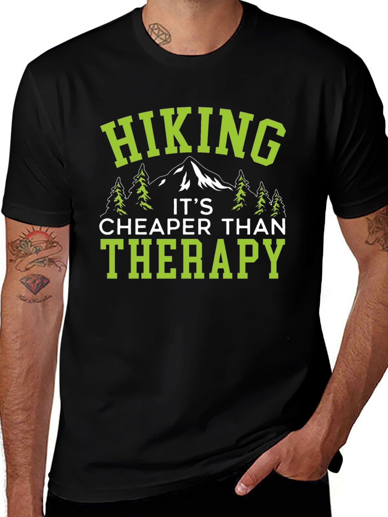 Hiking Therapy Tee - Black Cotton Graphic T-Shirt