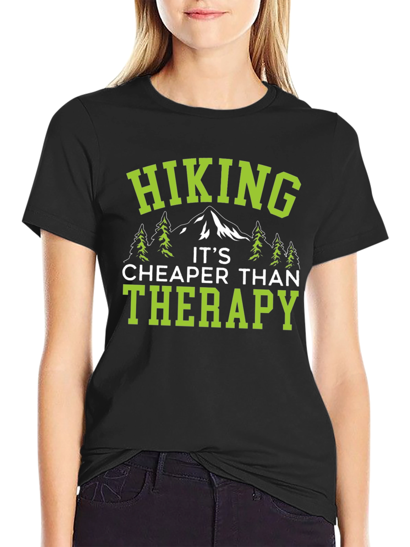 Hiking Therapy Tee - Black Cotton Graphic T-Shirt