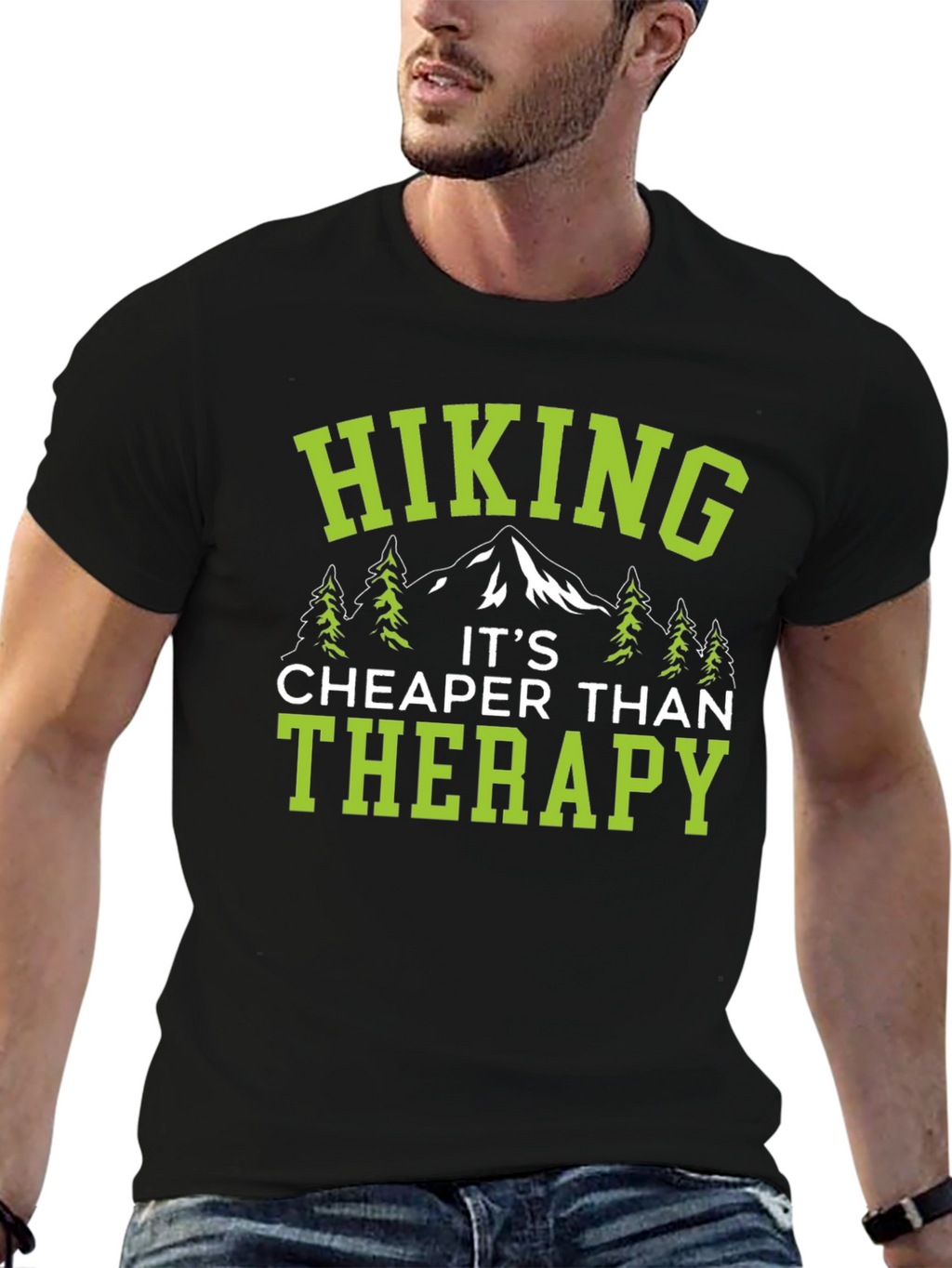 Hiking Therapy Tee - Black Cotton Graphic T-Shirt