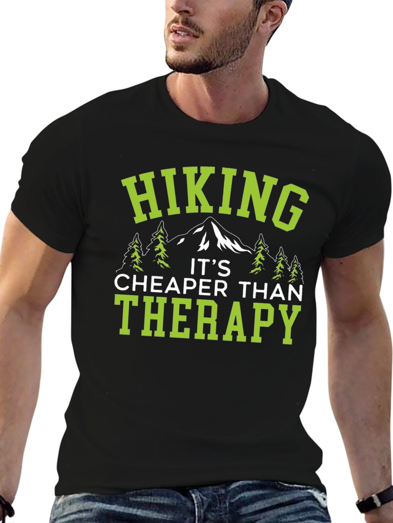 Hiking Therapy Tee - Black Cotton Graphic T-Shirt