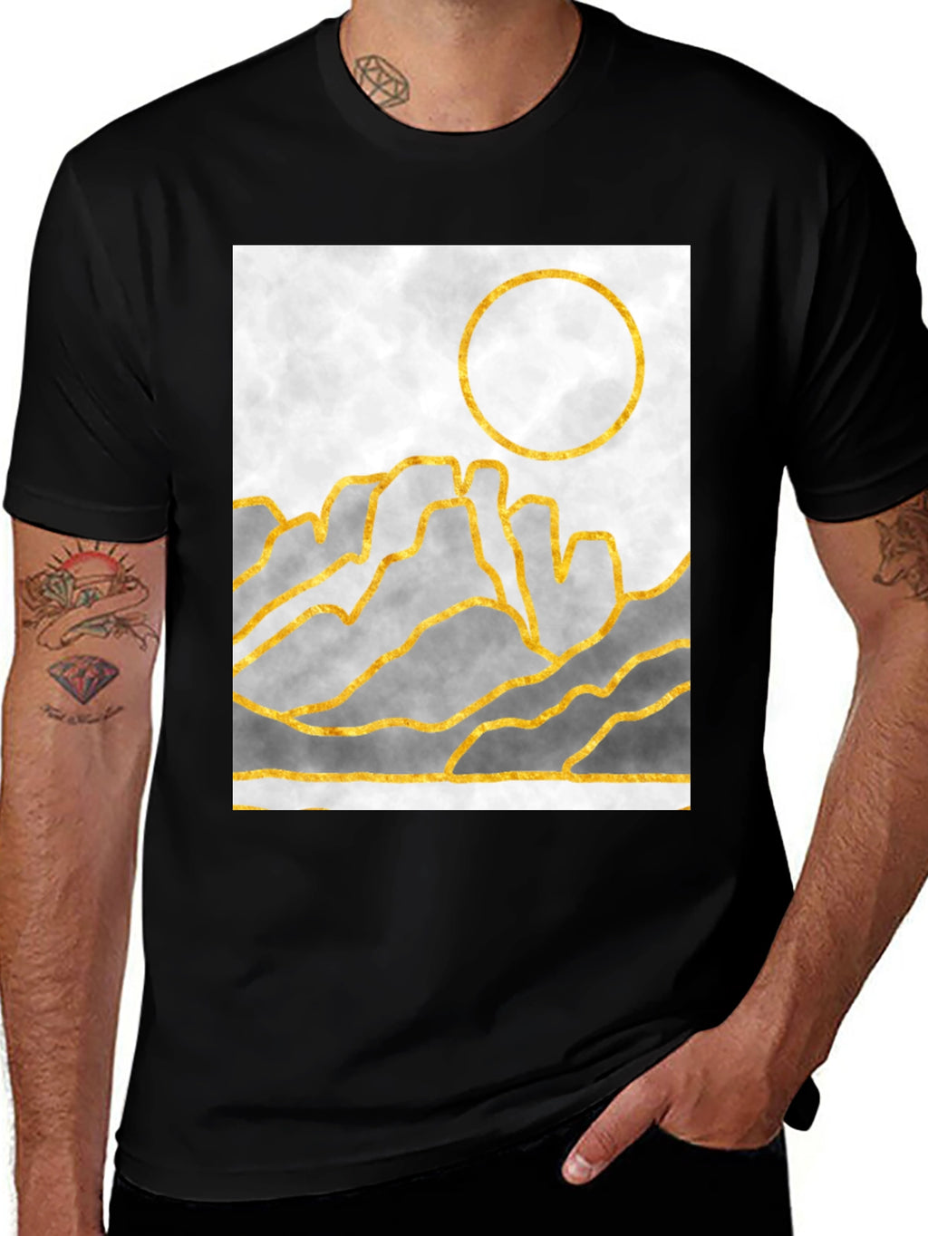 Abstract Gold Mountain Graphic T-Shirt