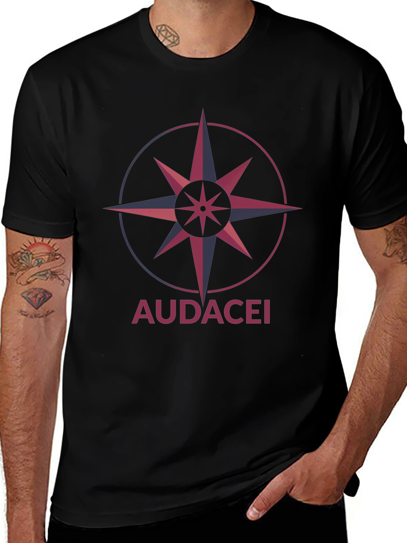 Audacei Compass Rose Graphic Tee - Black Cotton Blend T-Shirt
