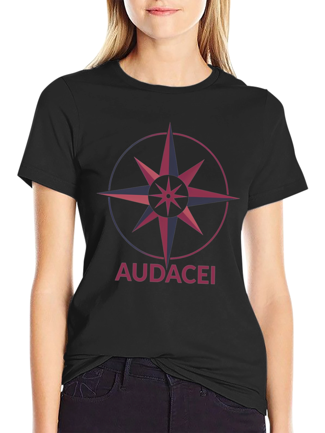 Audacei Compass Rose Graphic Tee - Black Cotton Blend T-Shirt