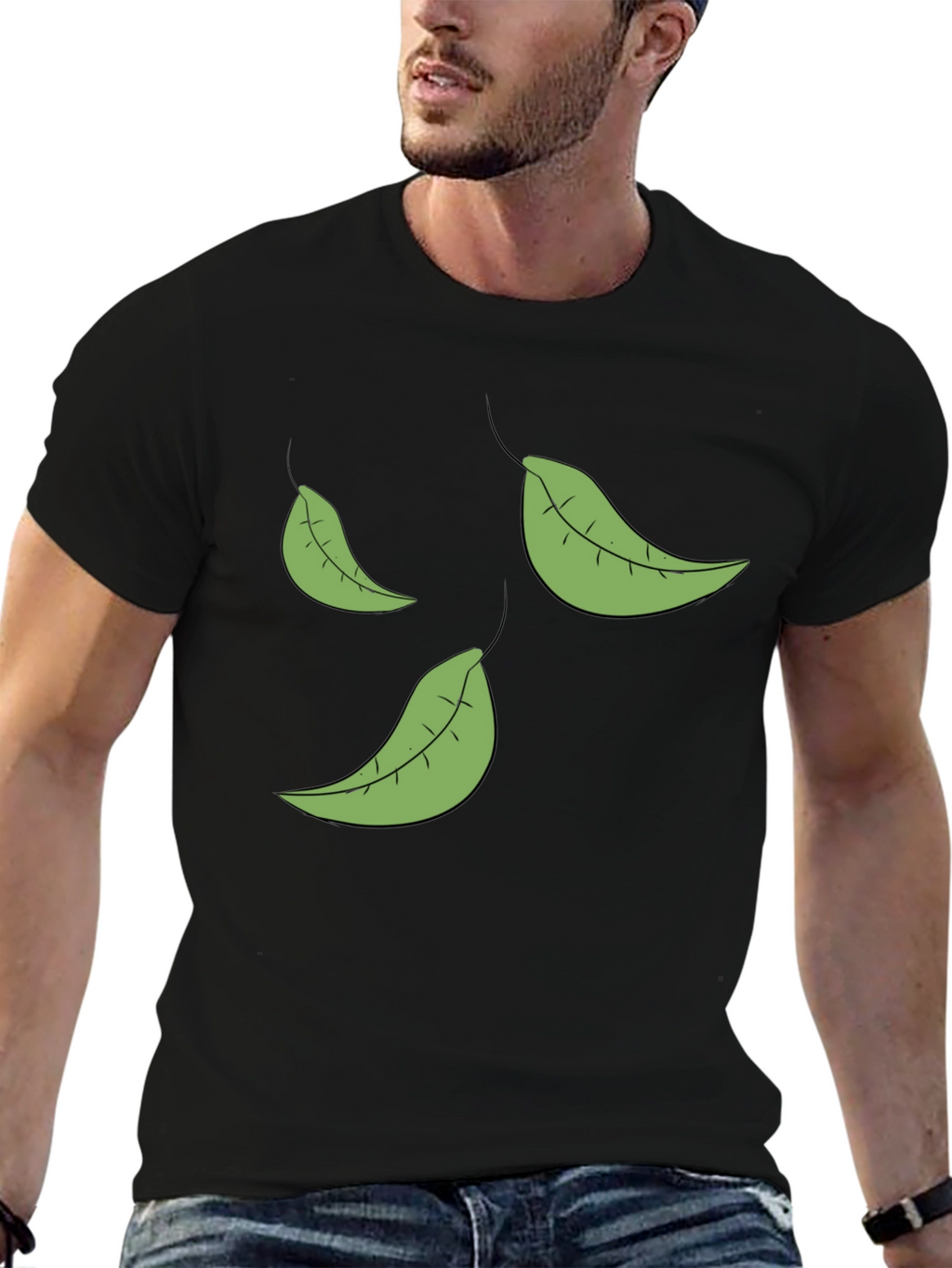 Leaf Print Black T-Shirt