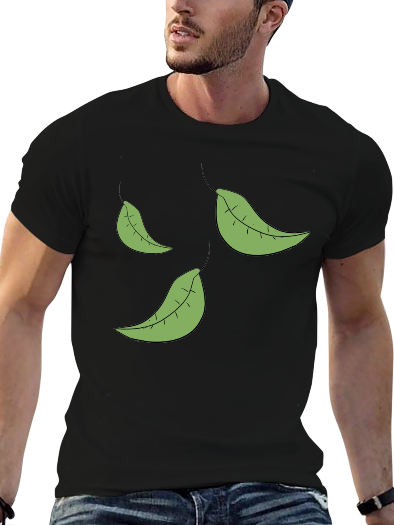 Leaf Print Black T-Shirt