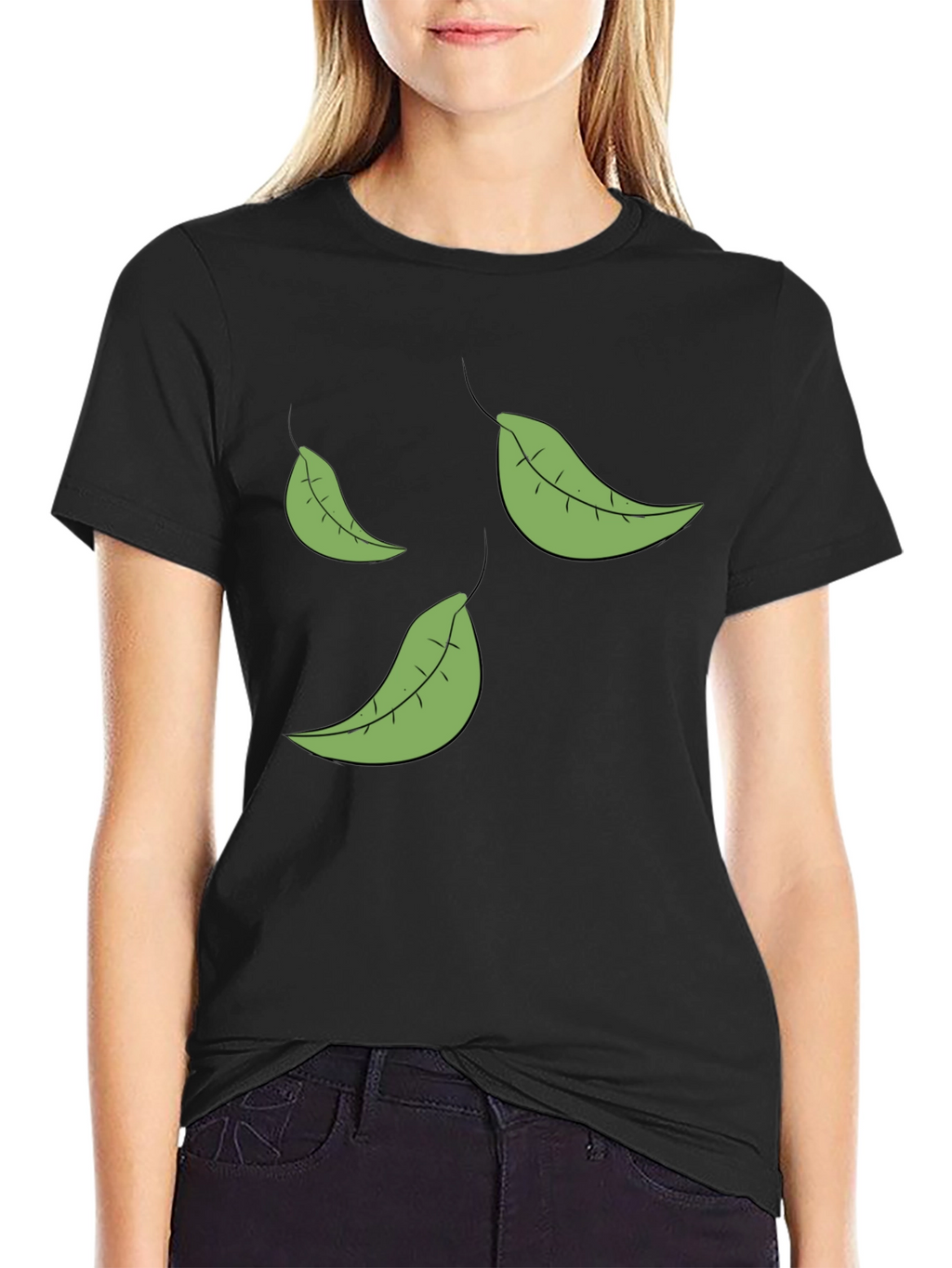 Leaf Print Black T-Shirt