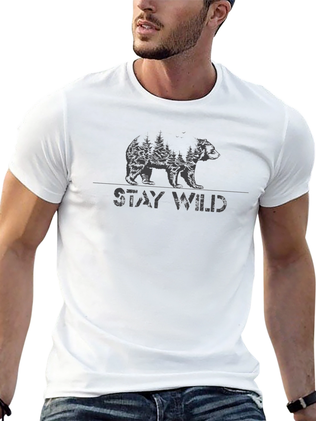 Stay Wild Bear Graphic Black T-Shirt