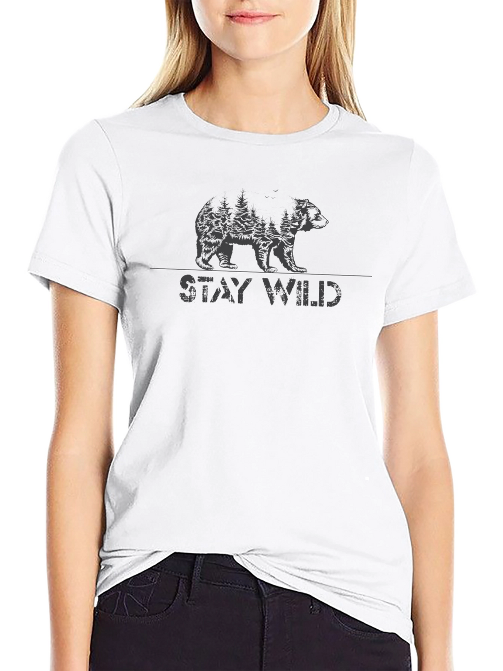 Stay Wild Bear Graphic Black T-Shirt