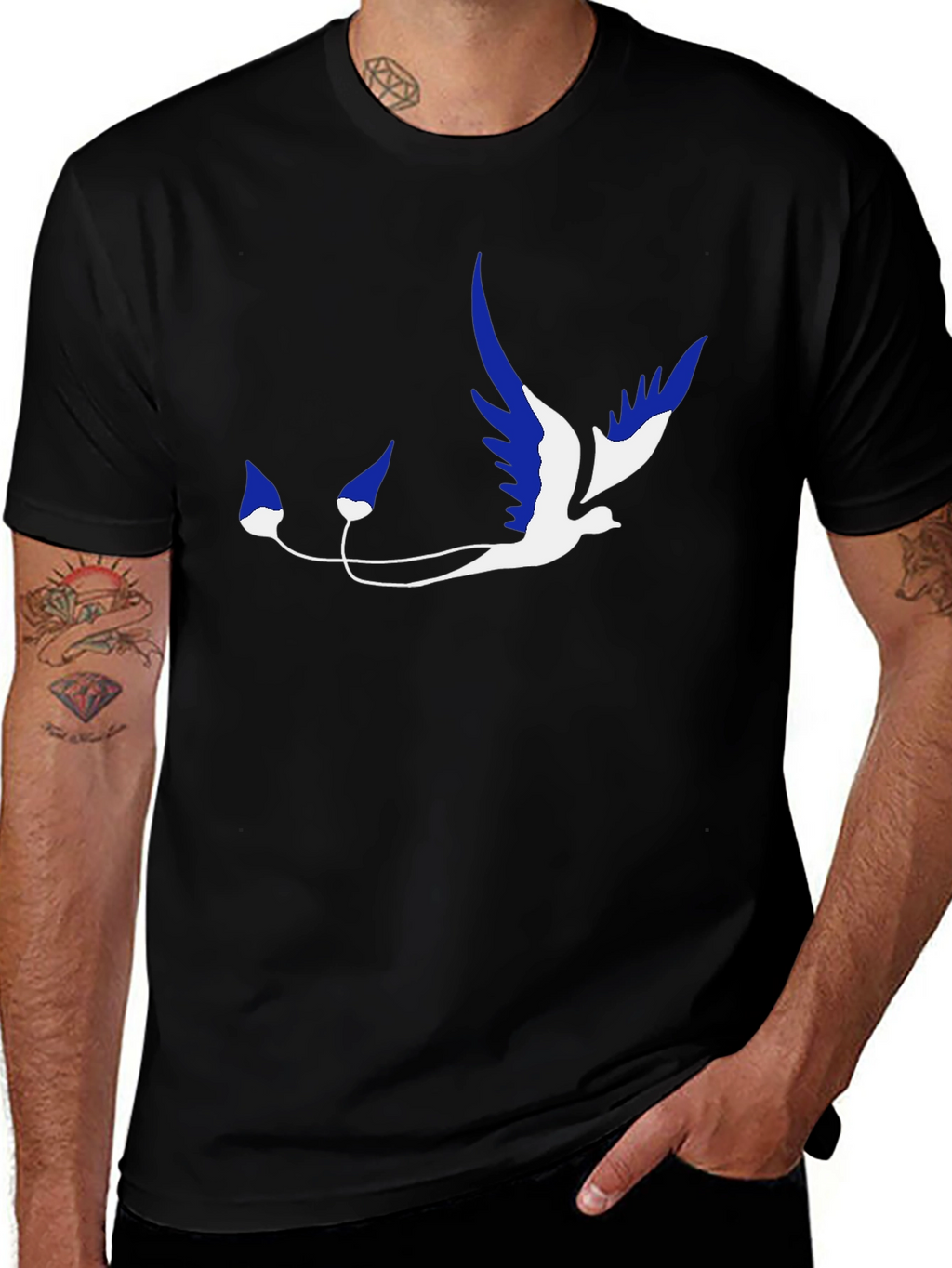 Stylish Black T-Shirt with Unique Bird Graphic