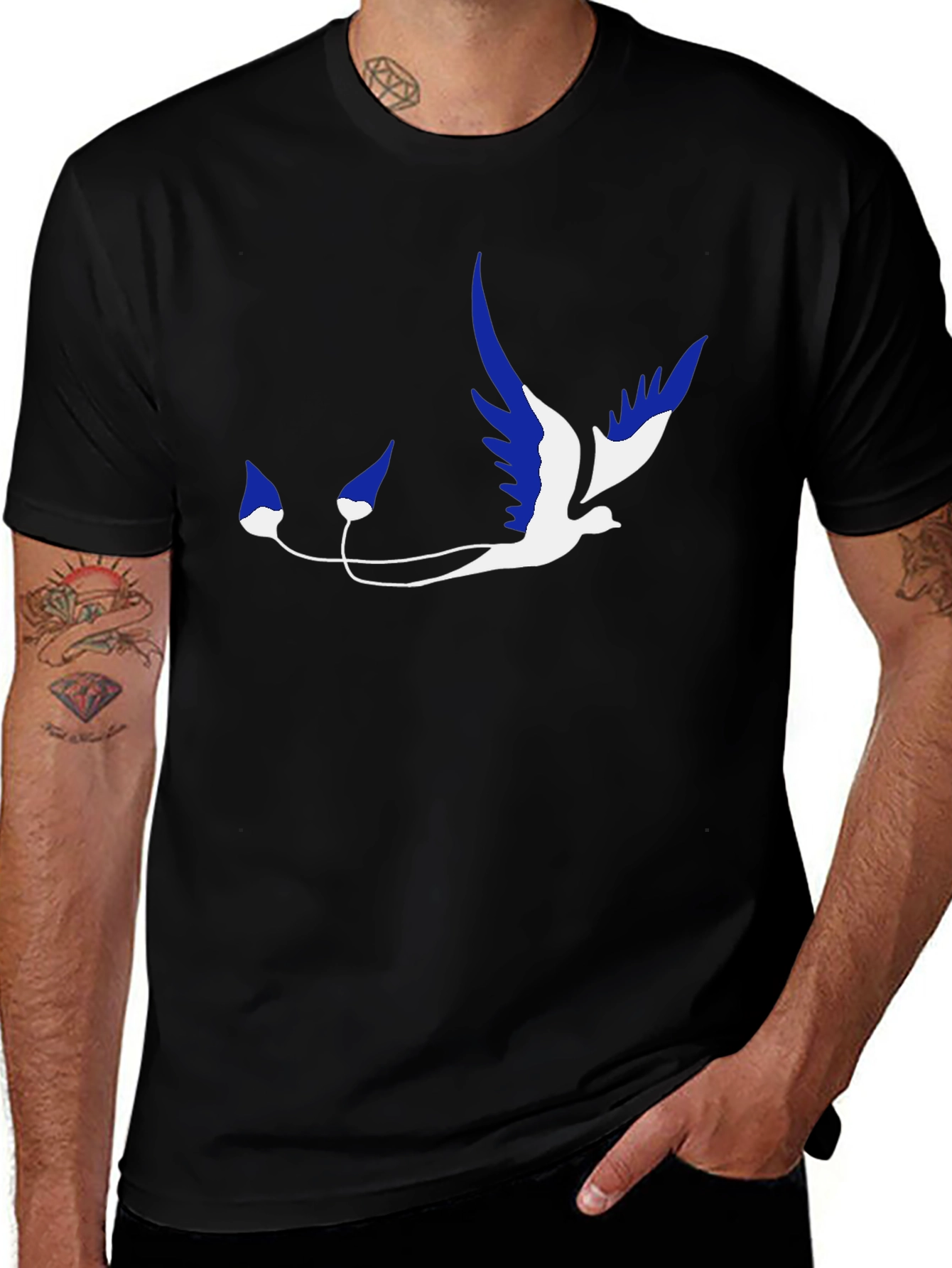 Stylish Black T-Shirt with Unique Bird Graphic