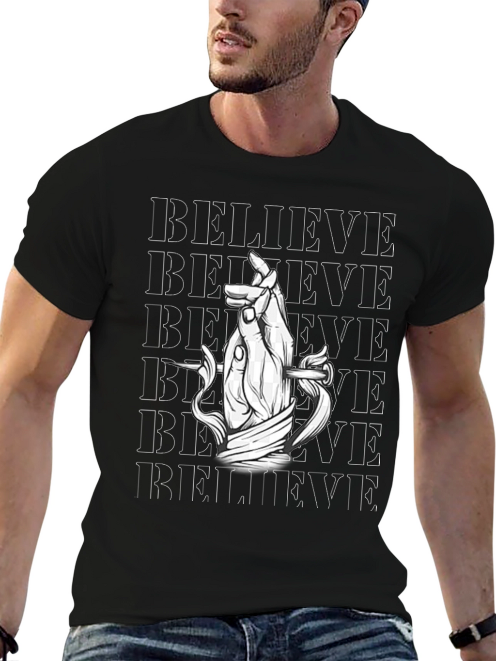 Believe Graphic Print Black T-Shirt