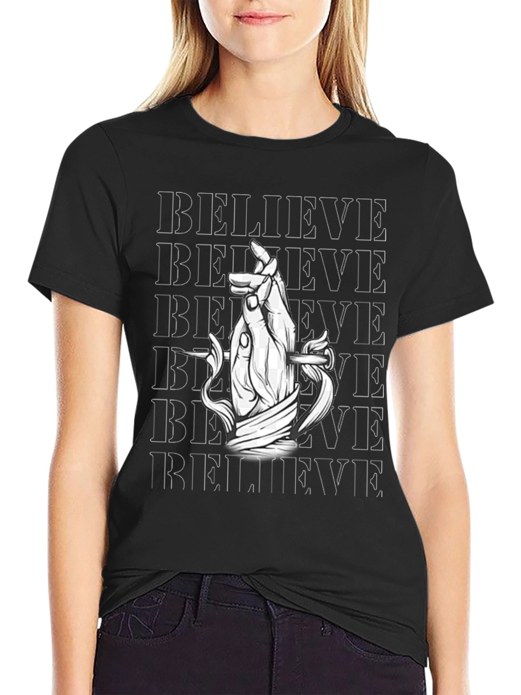 Believe Graphic Print Black T-Shirt