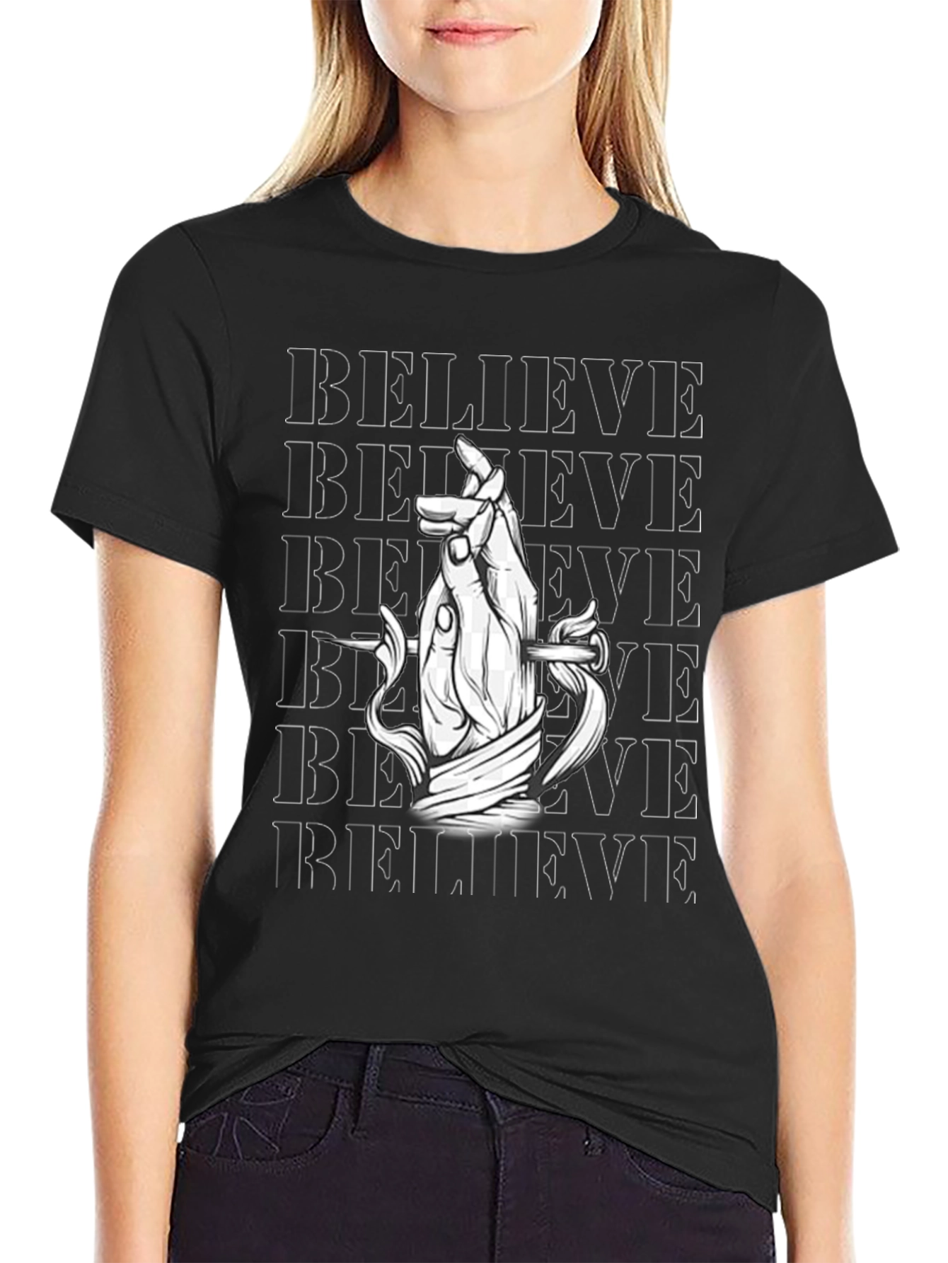 Believe Graphic Print Black T-Shirt