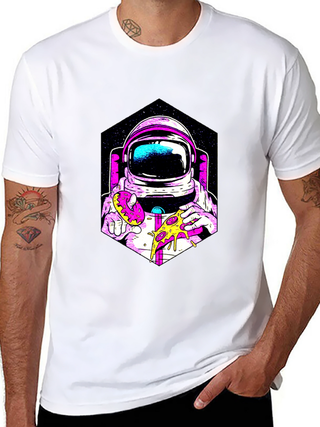 Astronaut Pizza & Donut Graphic T-Shirt