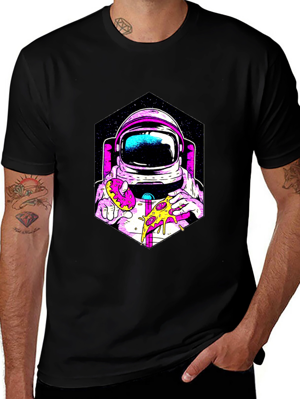 Astronaut Pizza & Donut Graphic T-Shirt