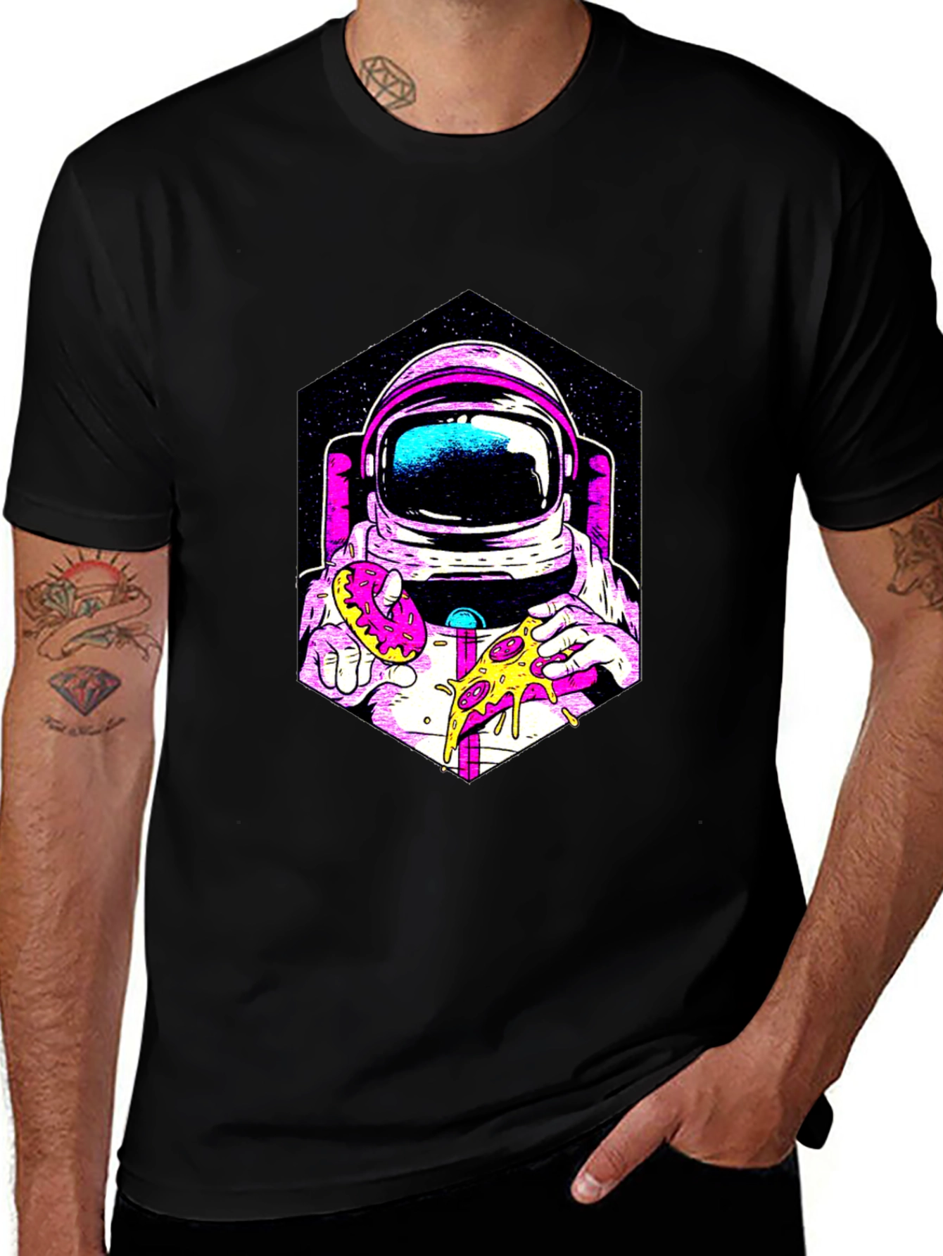 Astronaut Pizza & Donut Graphic T-Shirt