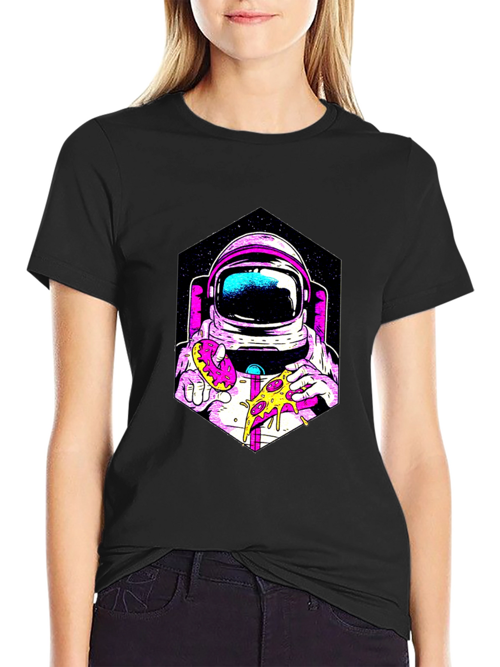 Astronaut Pizza & Donut Graphic T-Shirt