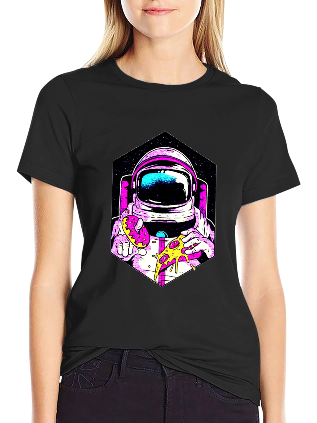 Astronaut Pizza & Donut Graphic T-Shirt