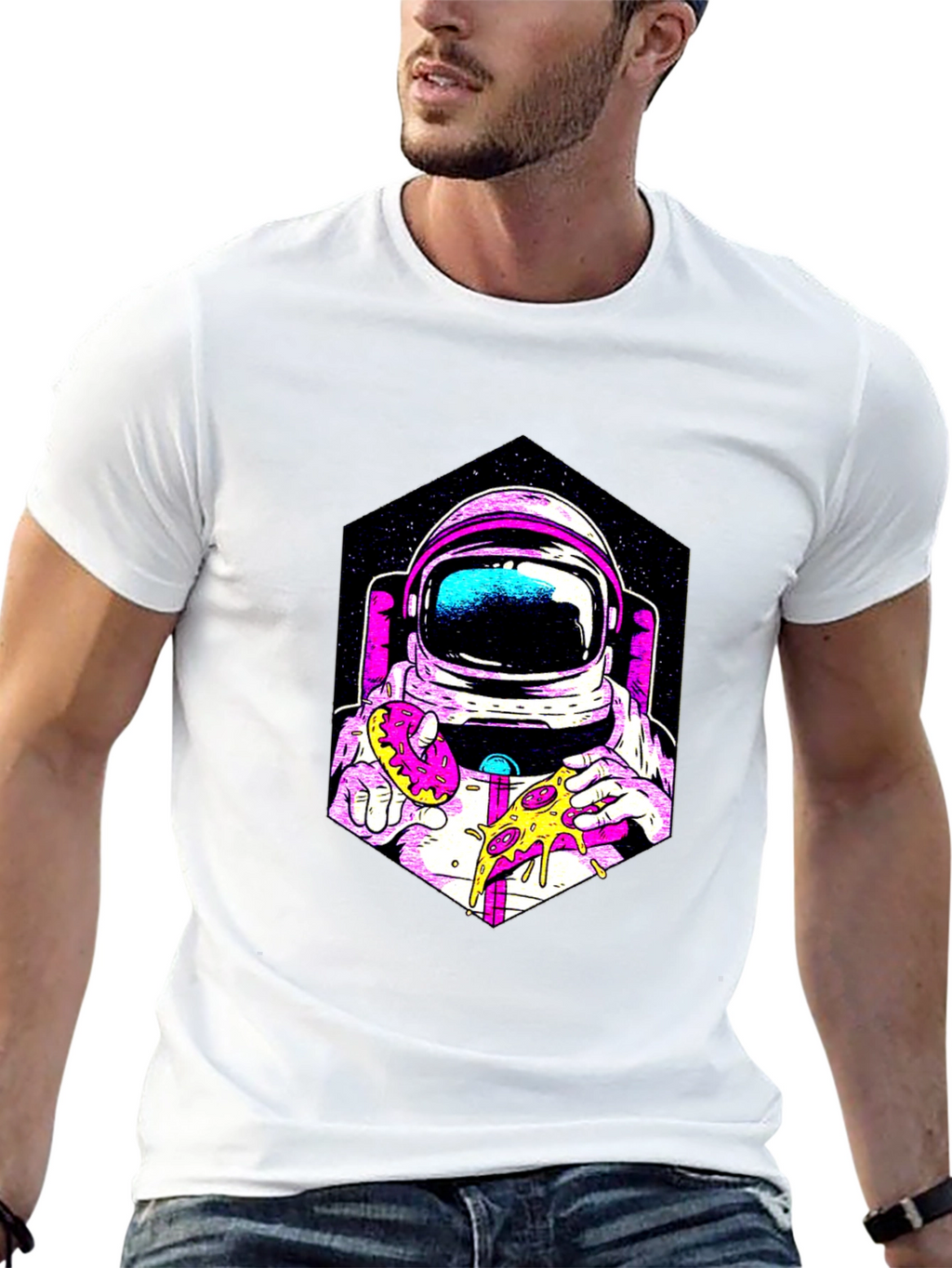 Astronaut Pizza & Donut Graphic T-Shirt