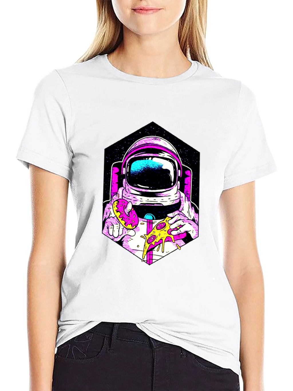 Astronaut Pizza & Donut Graphic T-Shirt