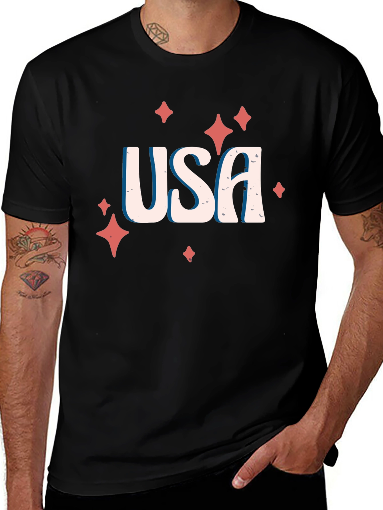 USA Patriotic Graphic Tee - Black