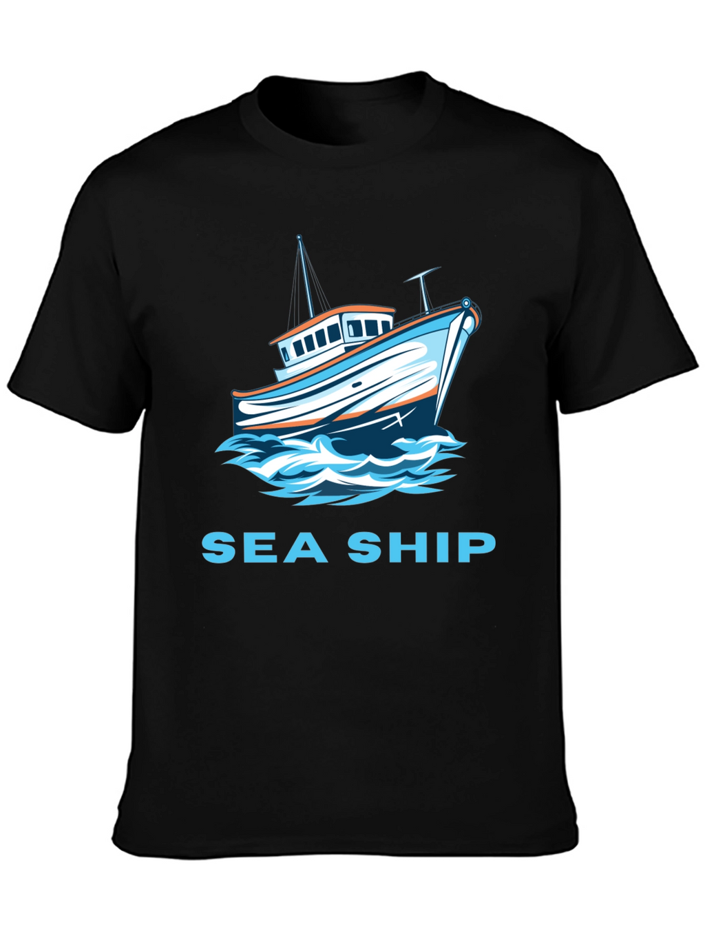 Sea Ship Graphic T-Shirt - Black