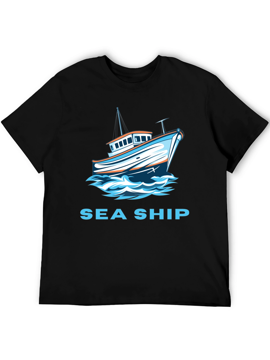 Sea Ship Graphic T-Shirt - Black
