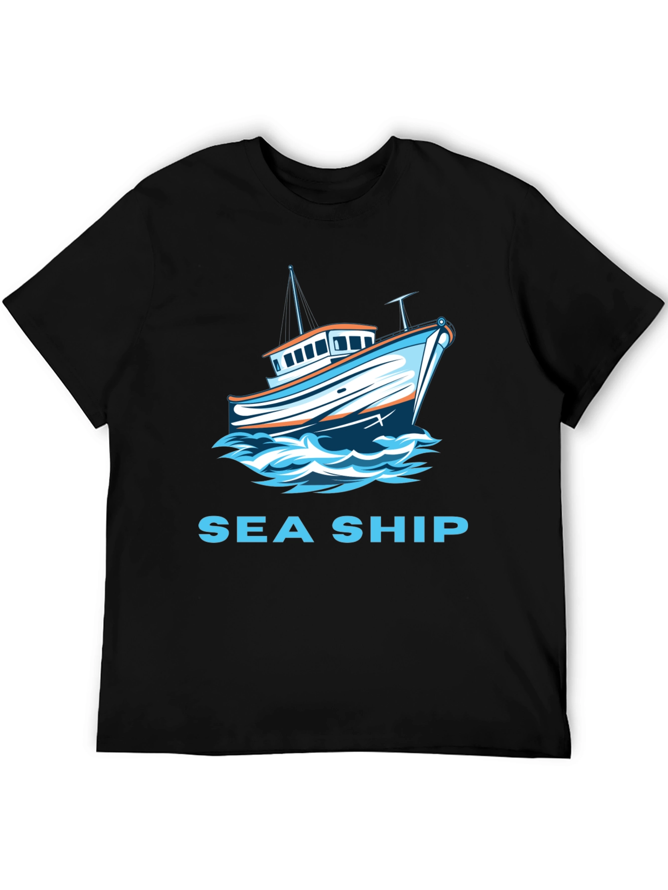 Sea Ship Graphic T-Shirt - Black