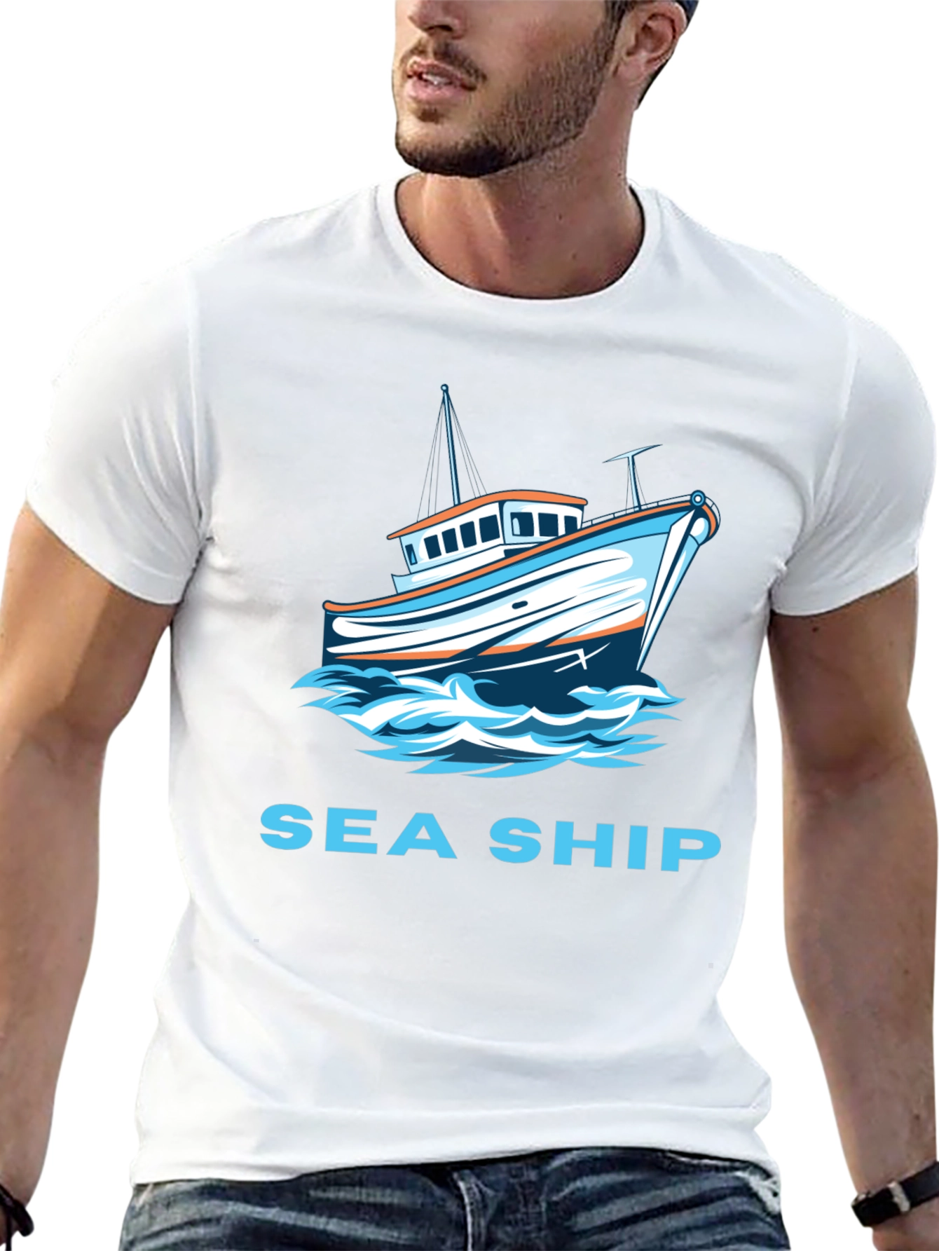 Sea Ship Graphic T-Shirt - Black