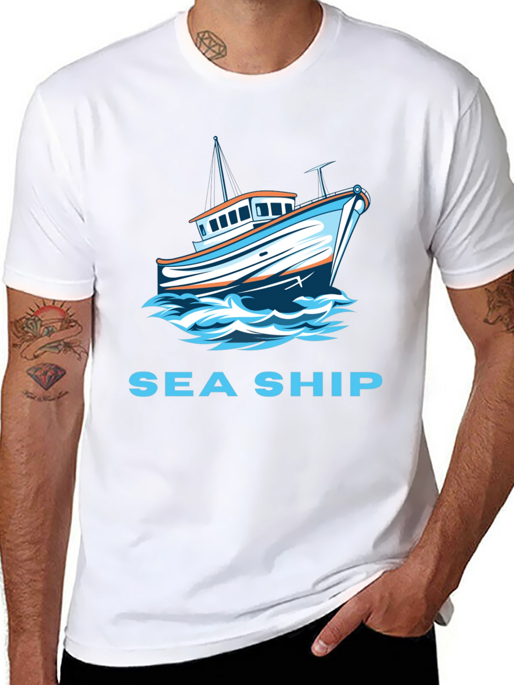 Sea Ship Graphic T-Shirt - Black