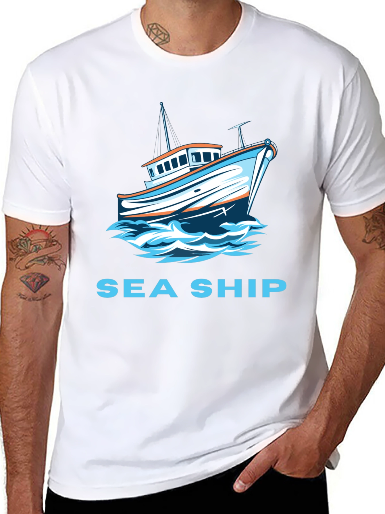 Sea Ship Graphic T-Shirt - Black